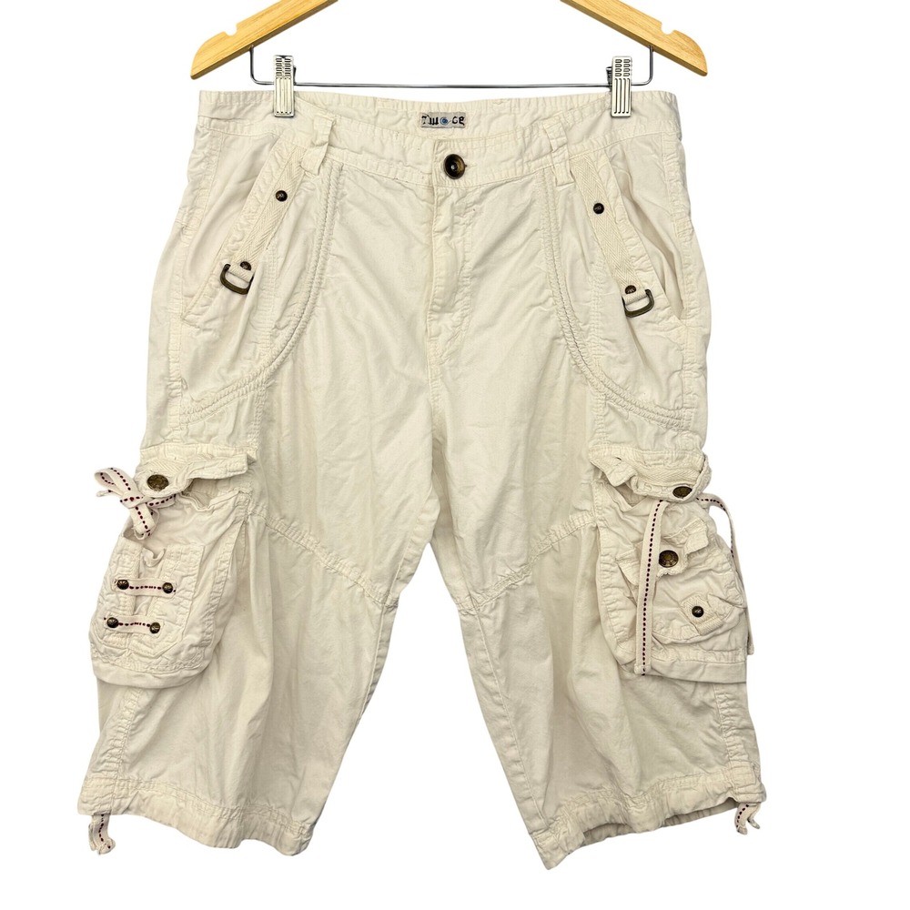 Twice Y2K Cargo Capris Women 34 White Subversive Utility Gorpcore Cropped Shorts